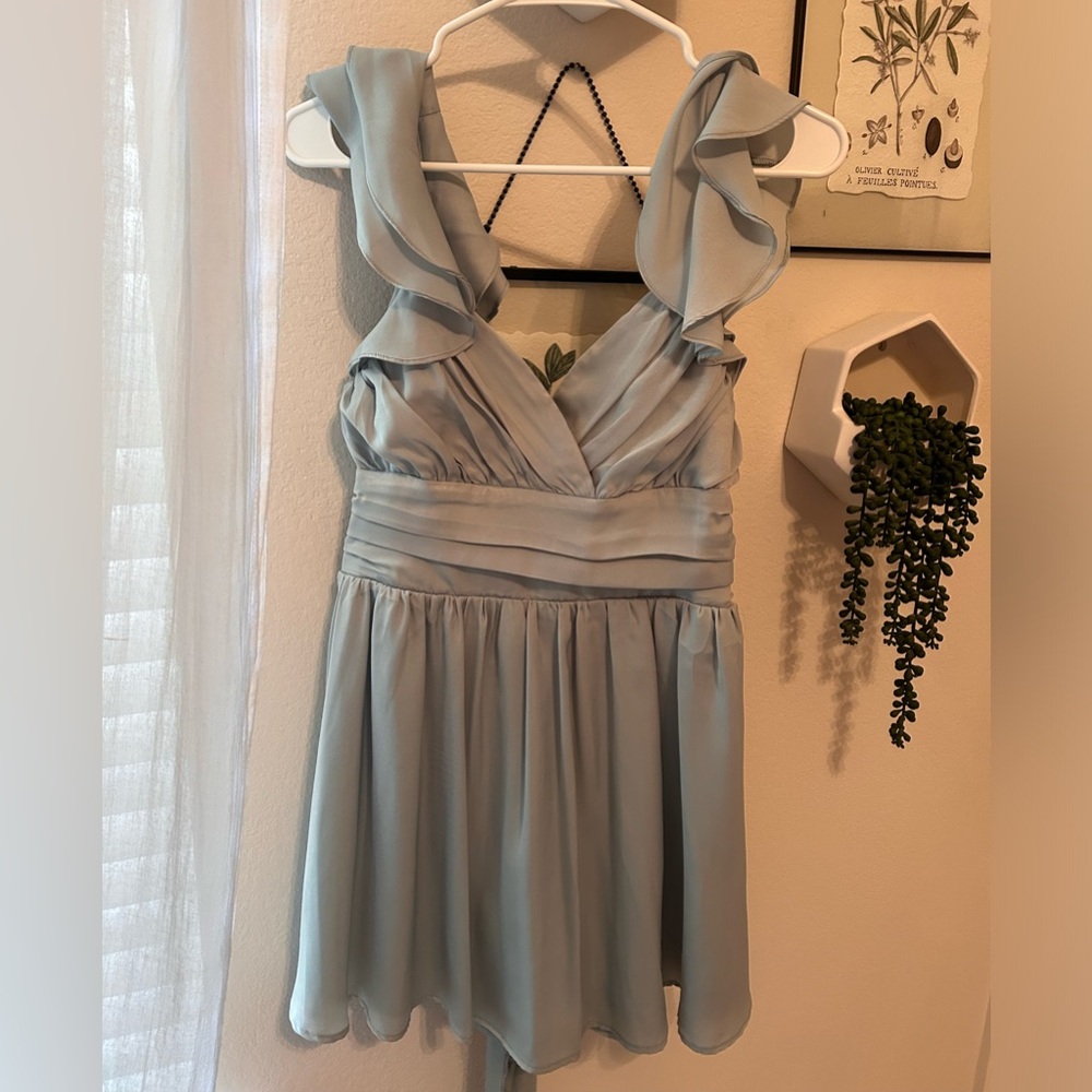 Sage green American threads ruffle dress